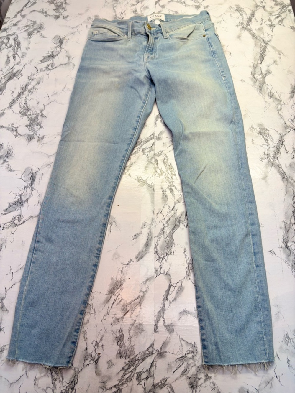 Frame Denim Light Blue Skinny Raw Hem Cropped Jeans Size 27 Like New